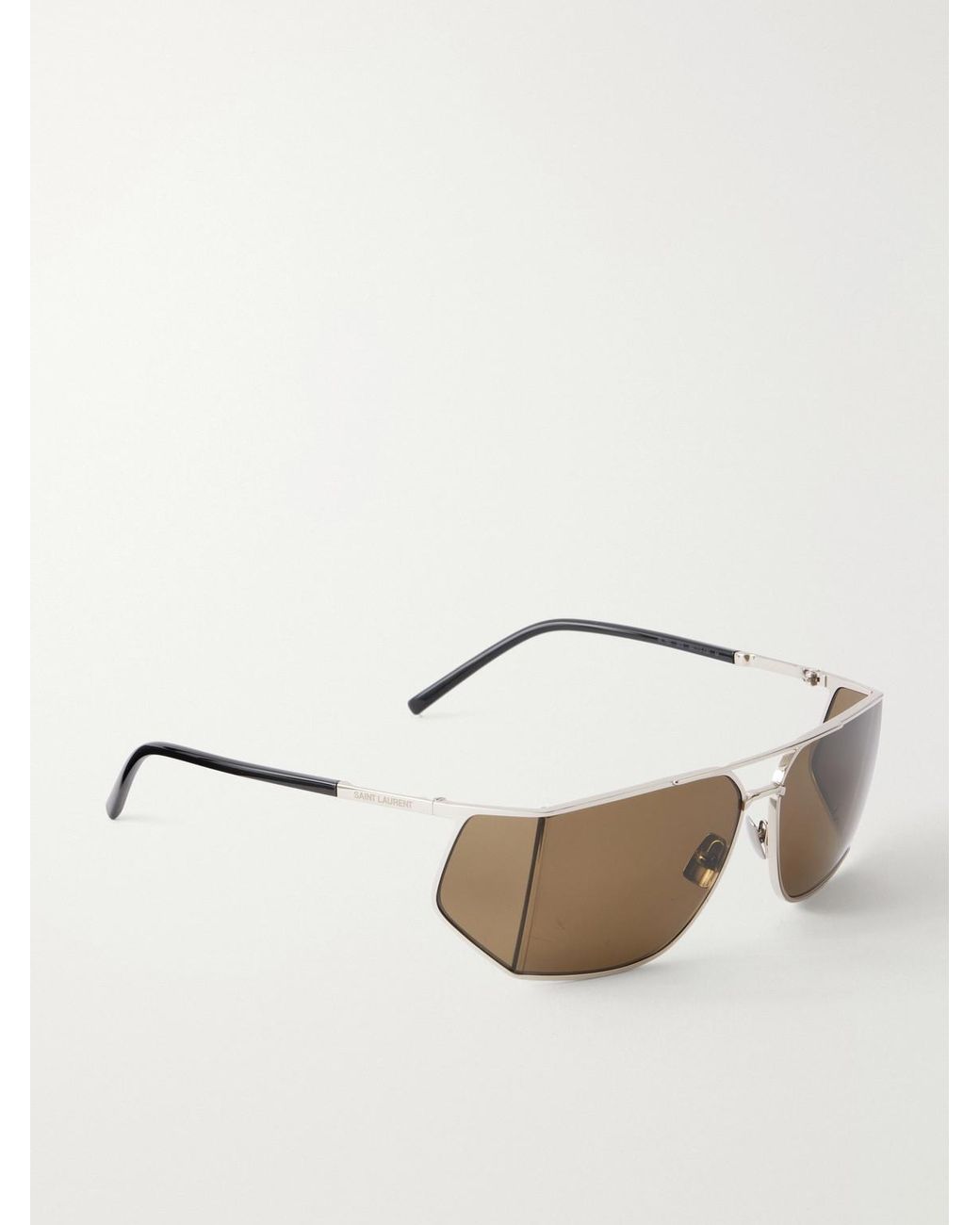 Saint Laurent Natural Sl 750 Double-Bridge Mask Aviator-Style-Tone Metal Sunglasses for men