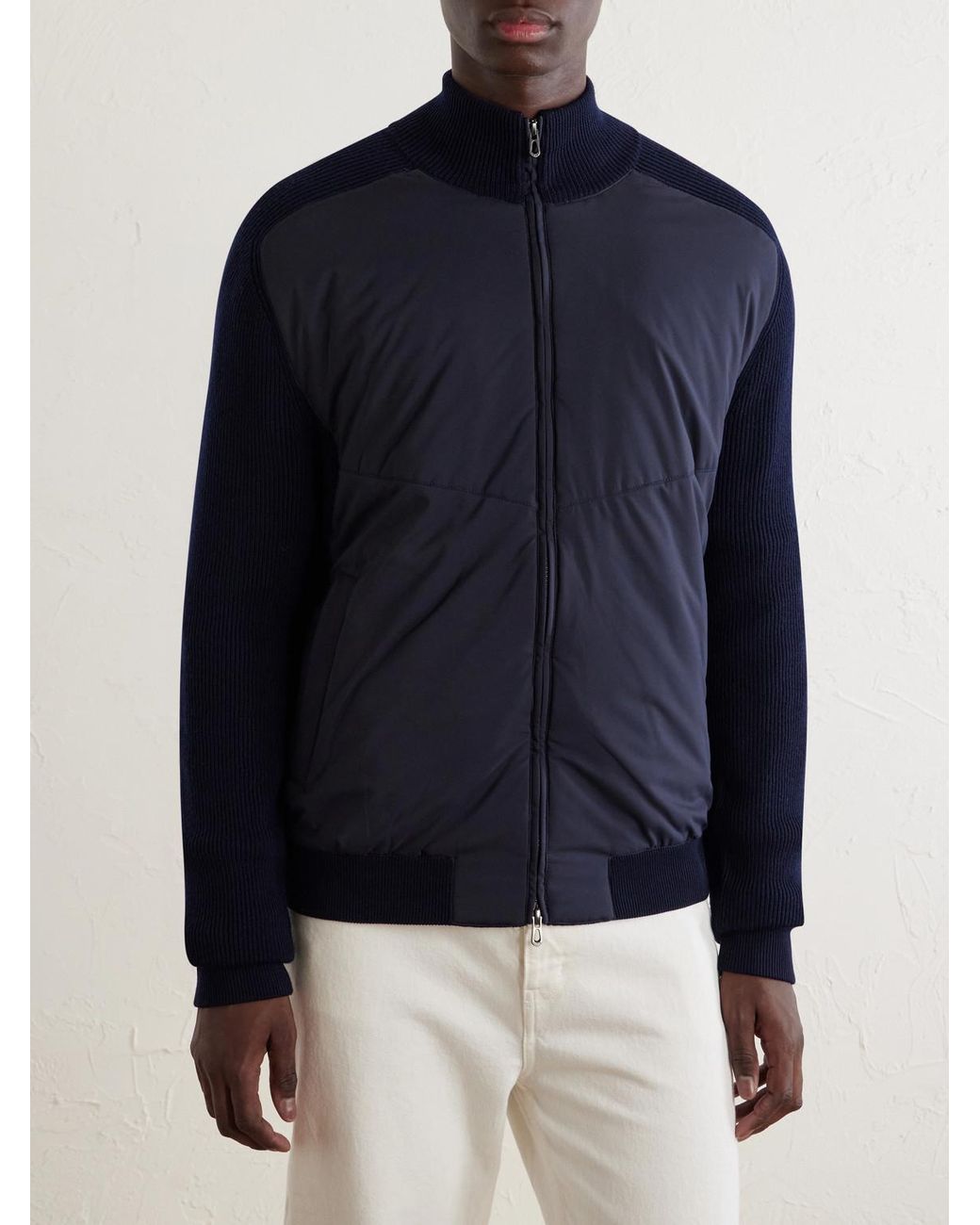 Sease Blue Virgin Wool And Shell Bomber Jacket for men