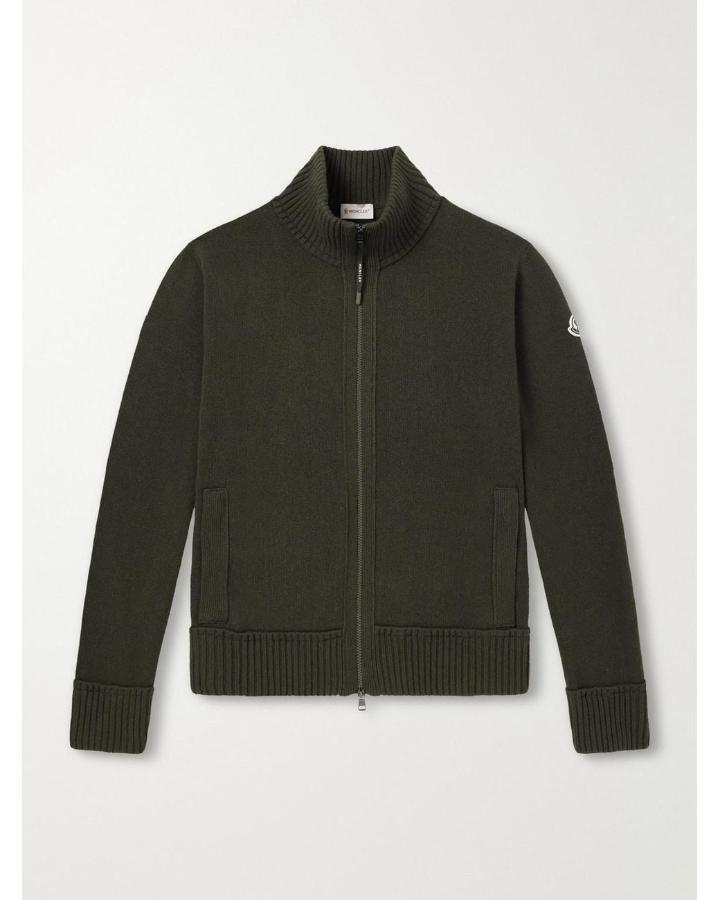 Moncler Green Logo-Appliquéd Wool And Cashmere-Blend Zip-Up Cardigan for men