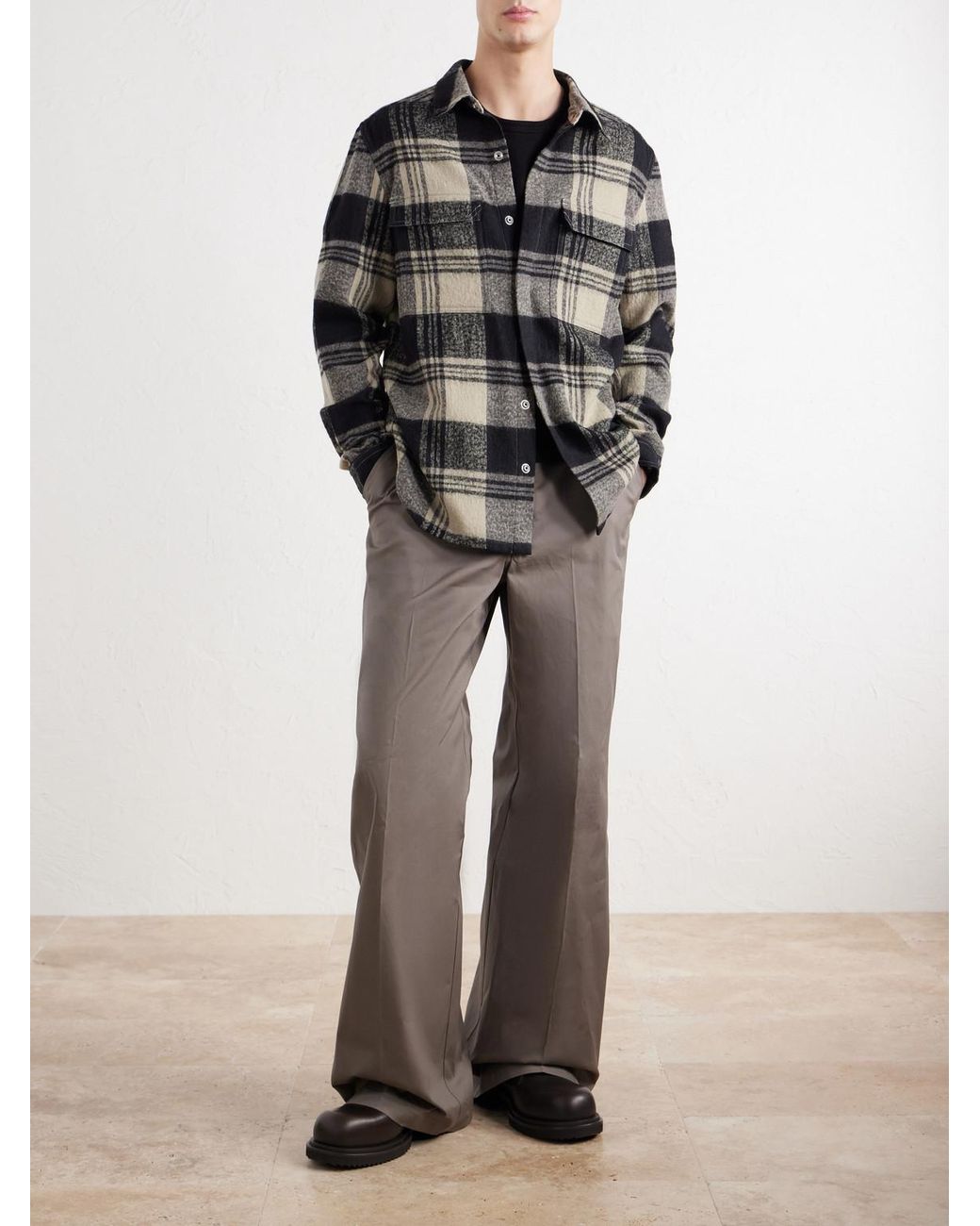 Rick Owens Black Checked Cotton And Wool-Blend Flannel Overshirt for men
