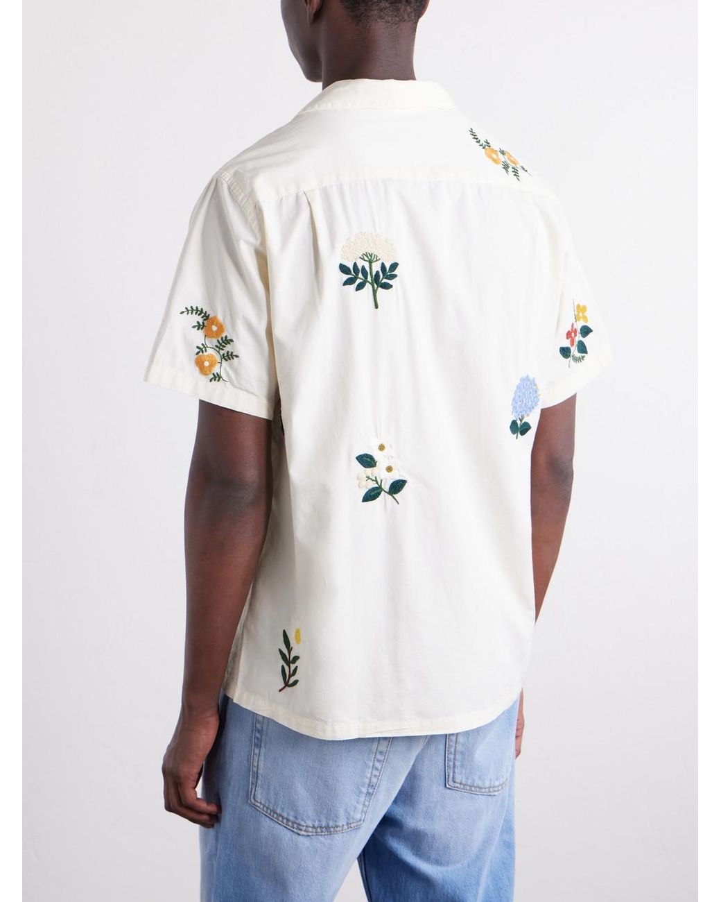 Portuguese Flannel Natural Embroidered Organic Cotton Shirt for men