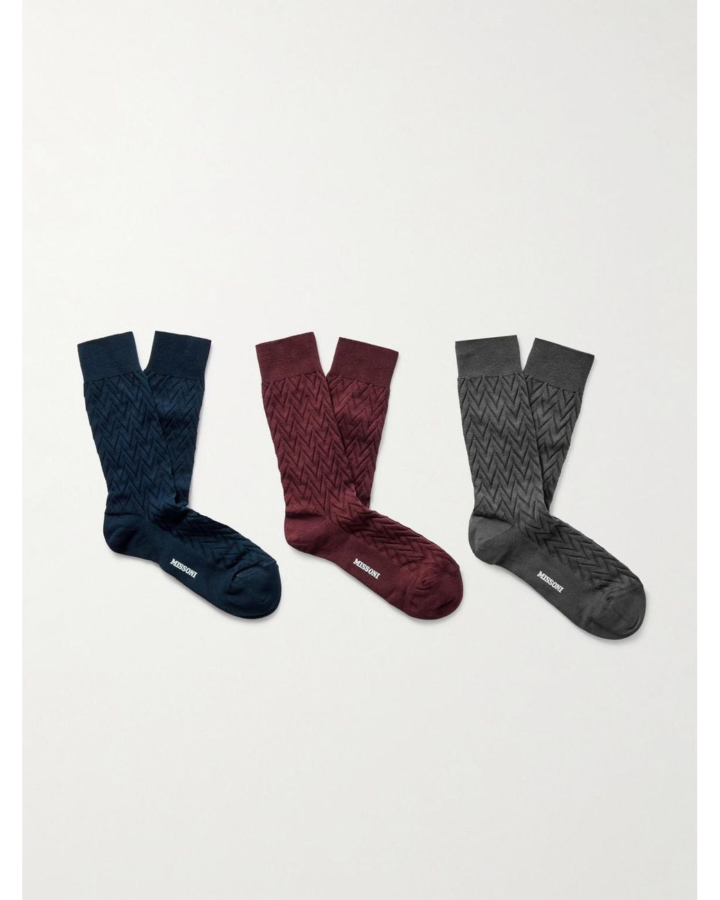 Missoni Blue Three-pack Crochet-knit Cotton-blend Socks for men