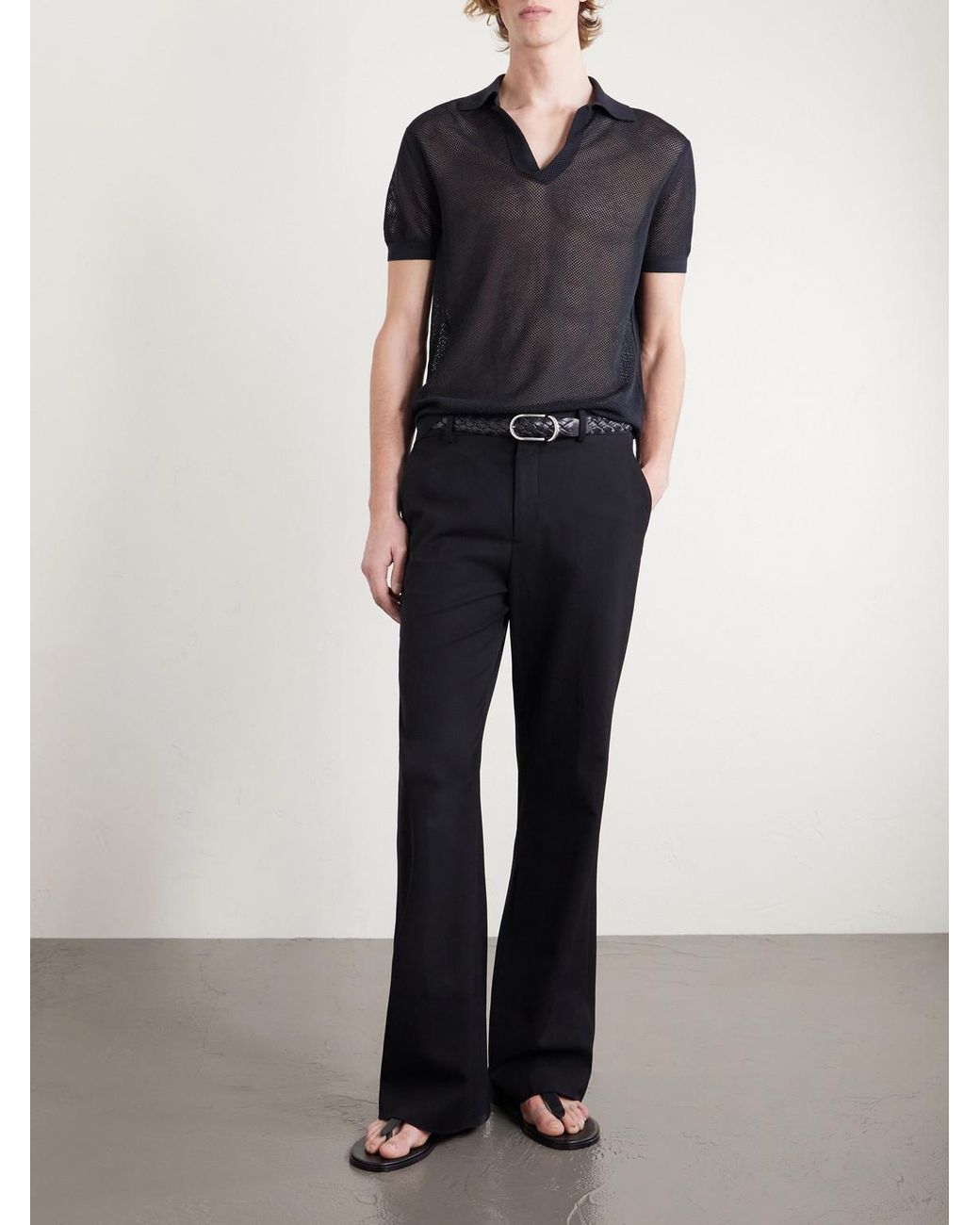 Tom Ford Black Open-knit Sea Island Cotton And Silk-blend Polo Shirt for men