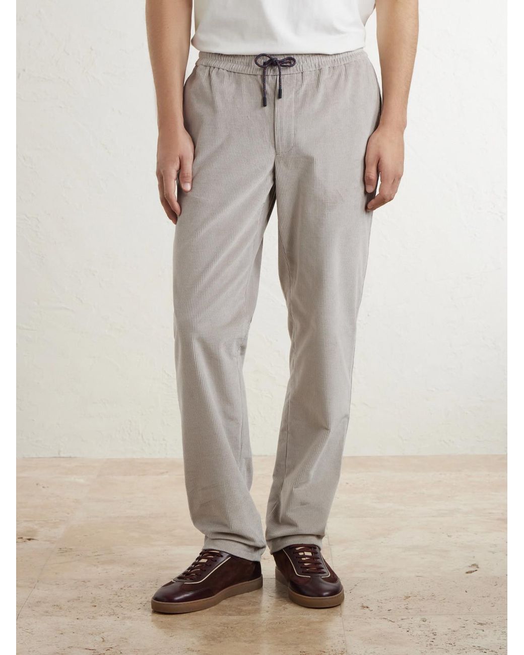 Sease Gray Mindset Slim-Fit Cotton-Blend Corduroy Drawstring Trousers for men