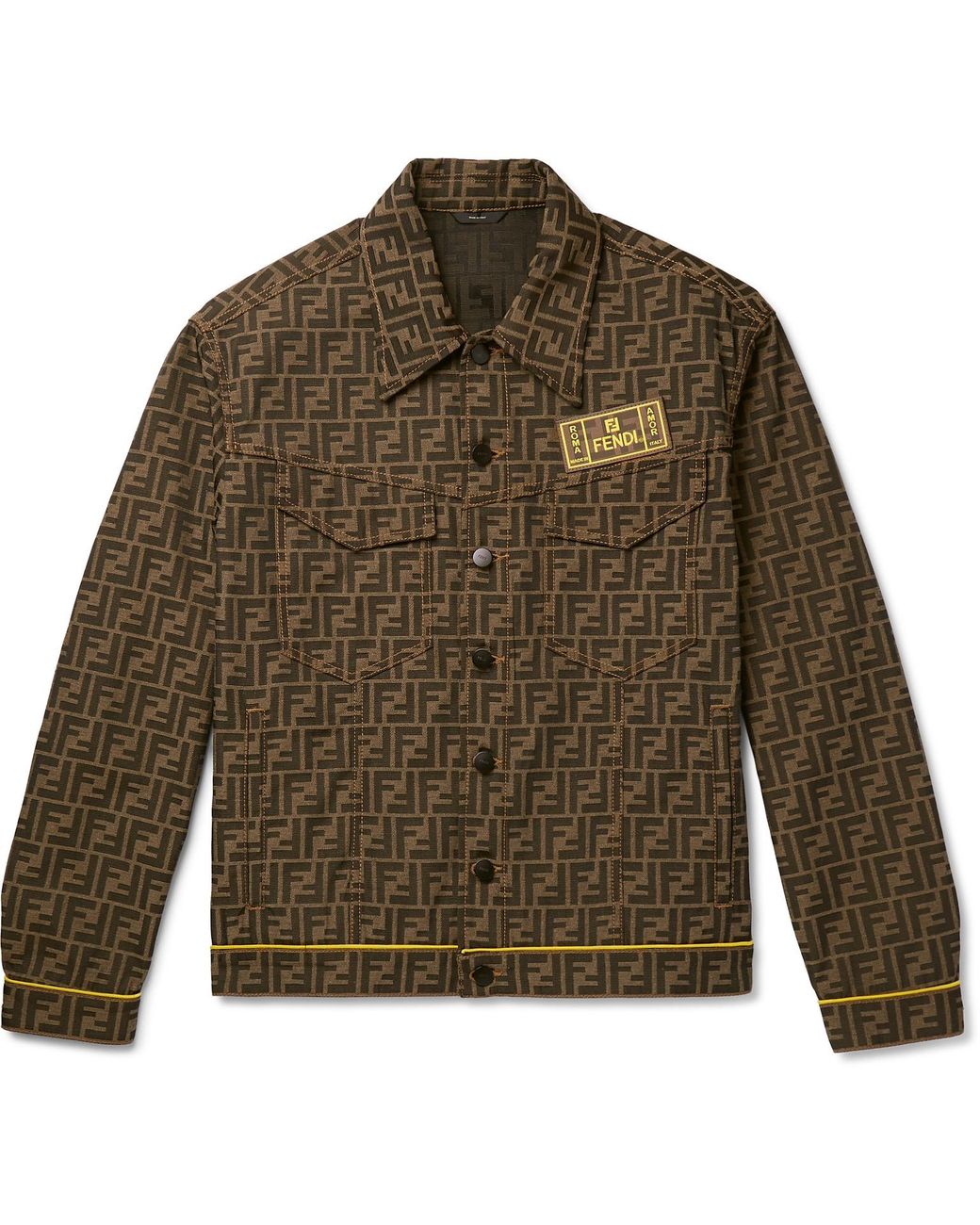 Fendi Logo-intarsia Denim Jacket in Brown for Men | Lyst Australia