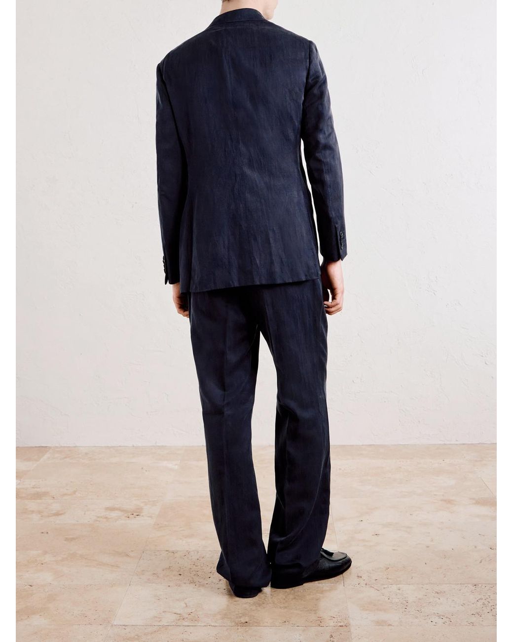 Saman Amel Blue Amo Straight-leg Pleated Silk And Linen-blend Suit Trousers for men
