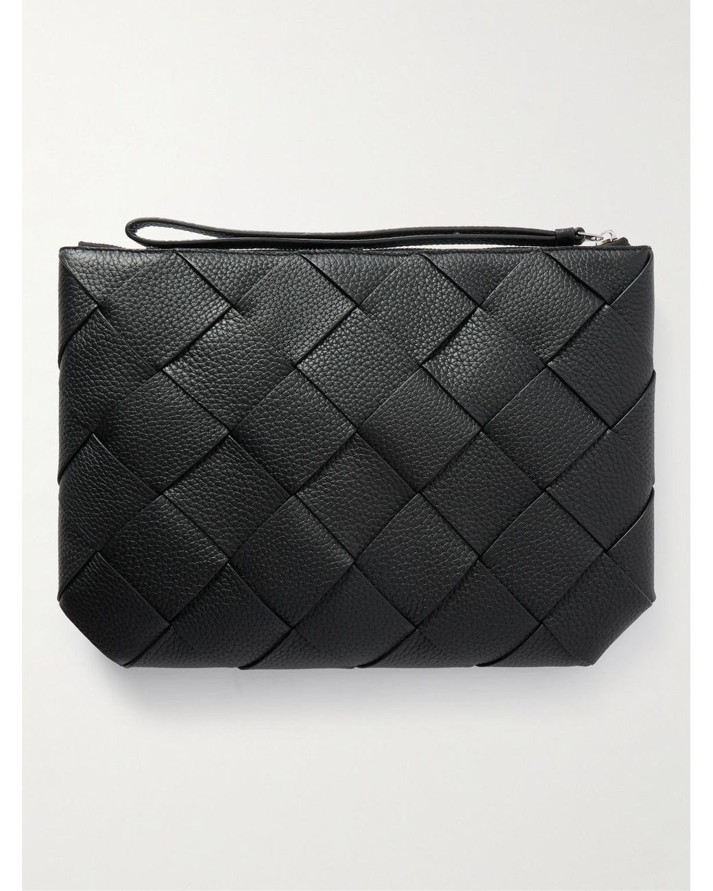 Bottega Veneta Black Diago Intrecciato Full-Grain Leather Pouch for men