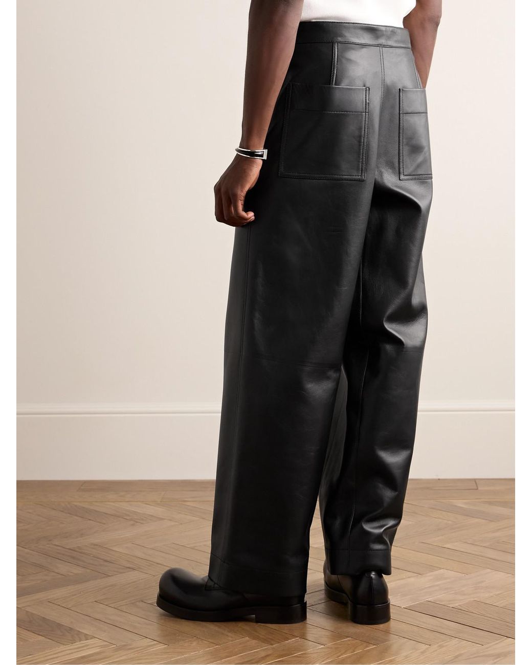 Bottega Veneta Black Layered Wide-Leg Leather Trousers for men