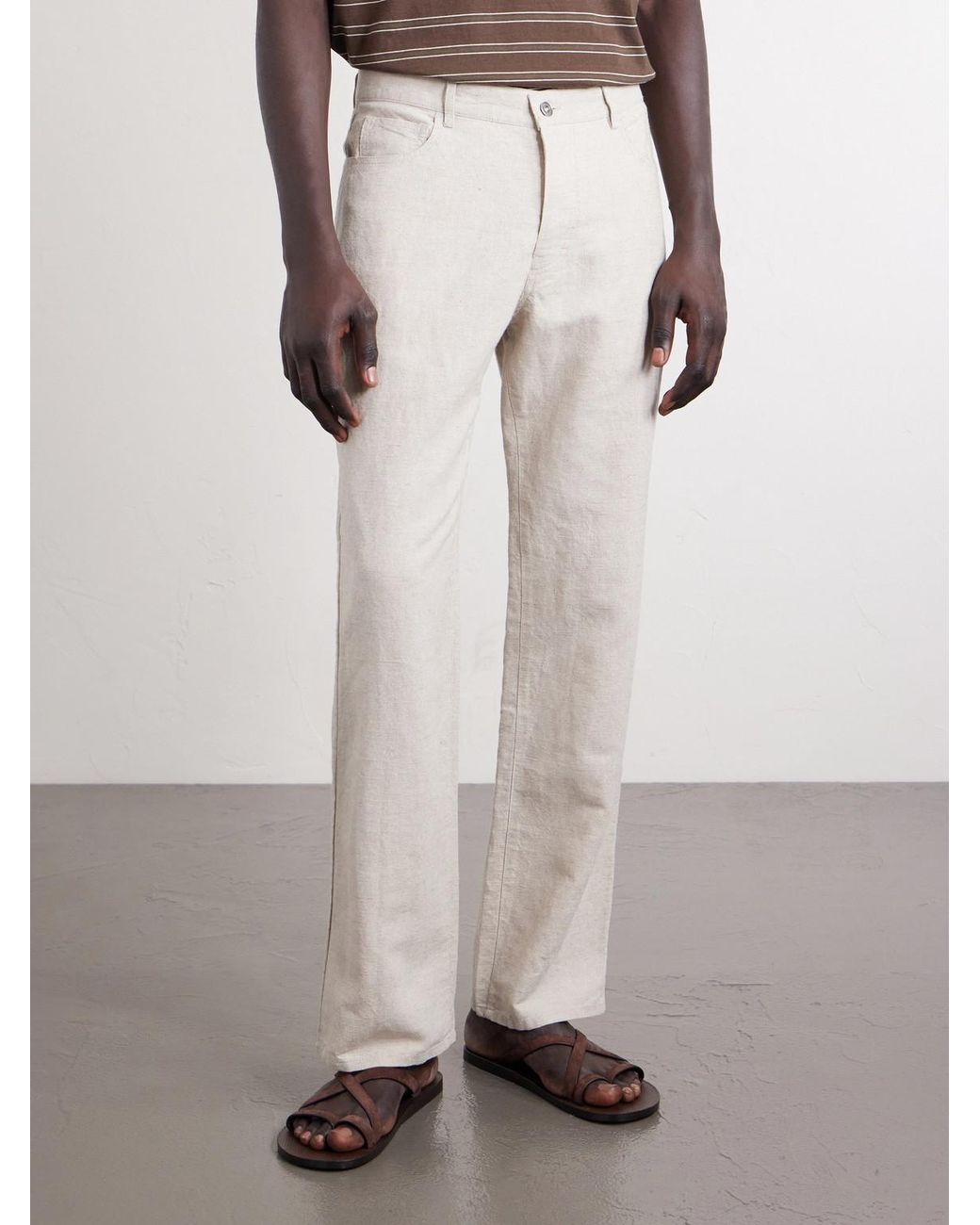 Mr P. White Edward Straight-Leg Linen And Cotton-Blend Trousers for men