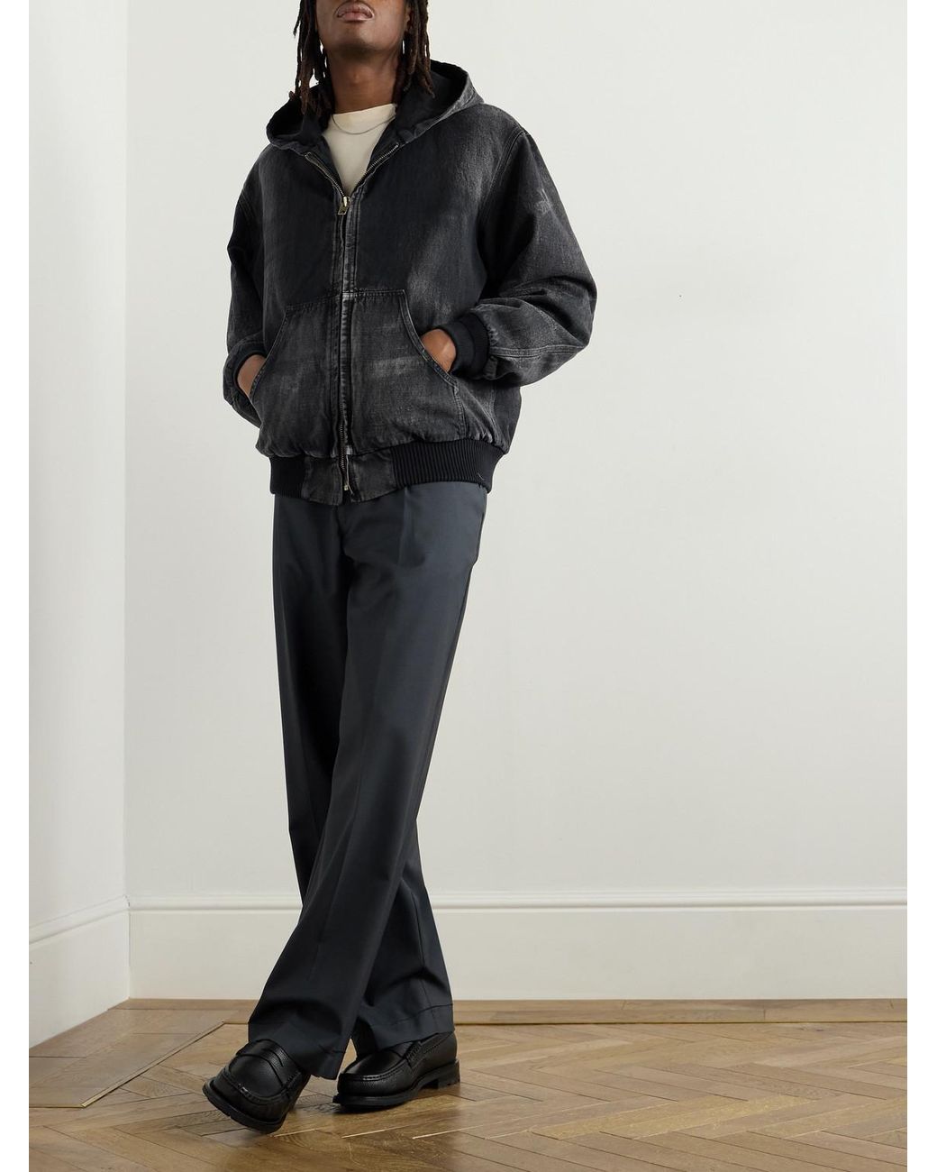 A.PRESSE Black Cotton, Hemp And Silk-Blend Canvas Hooded Jacket for men