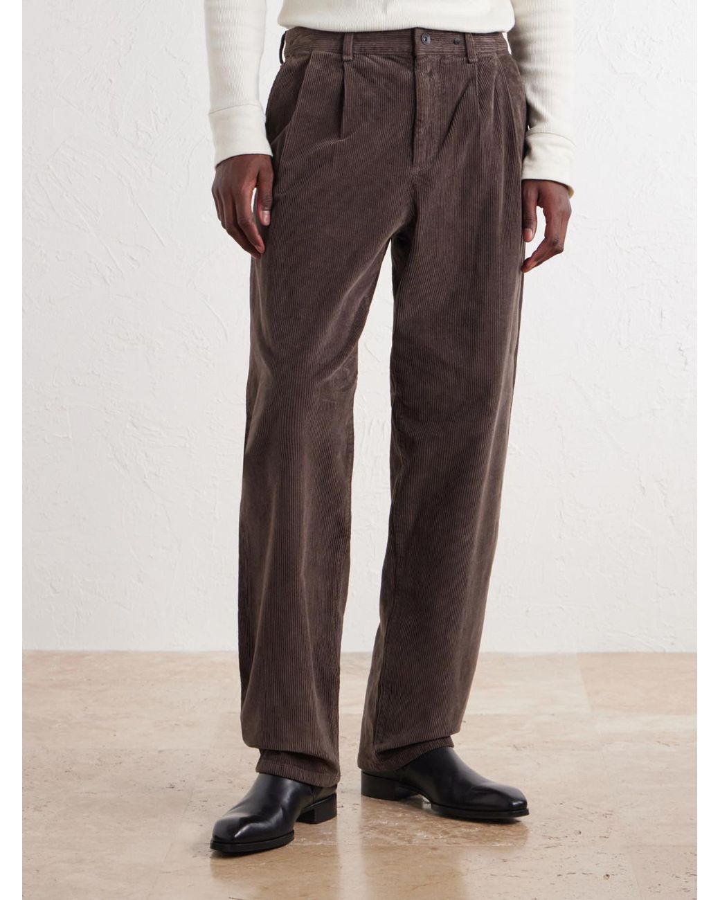 Rag & Bone Brown Wide-Leg Pleated Cotton-Blend Corduroy Trousers for men