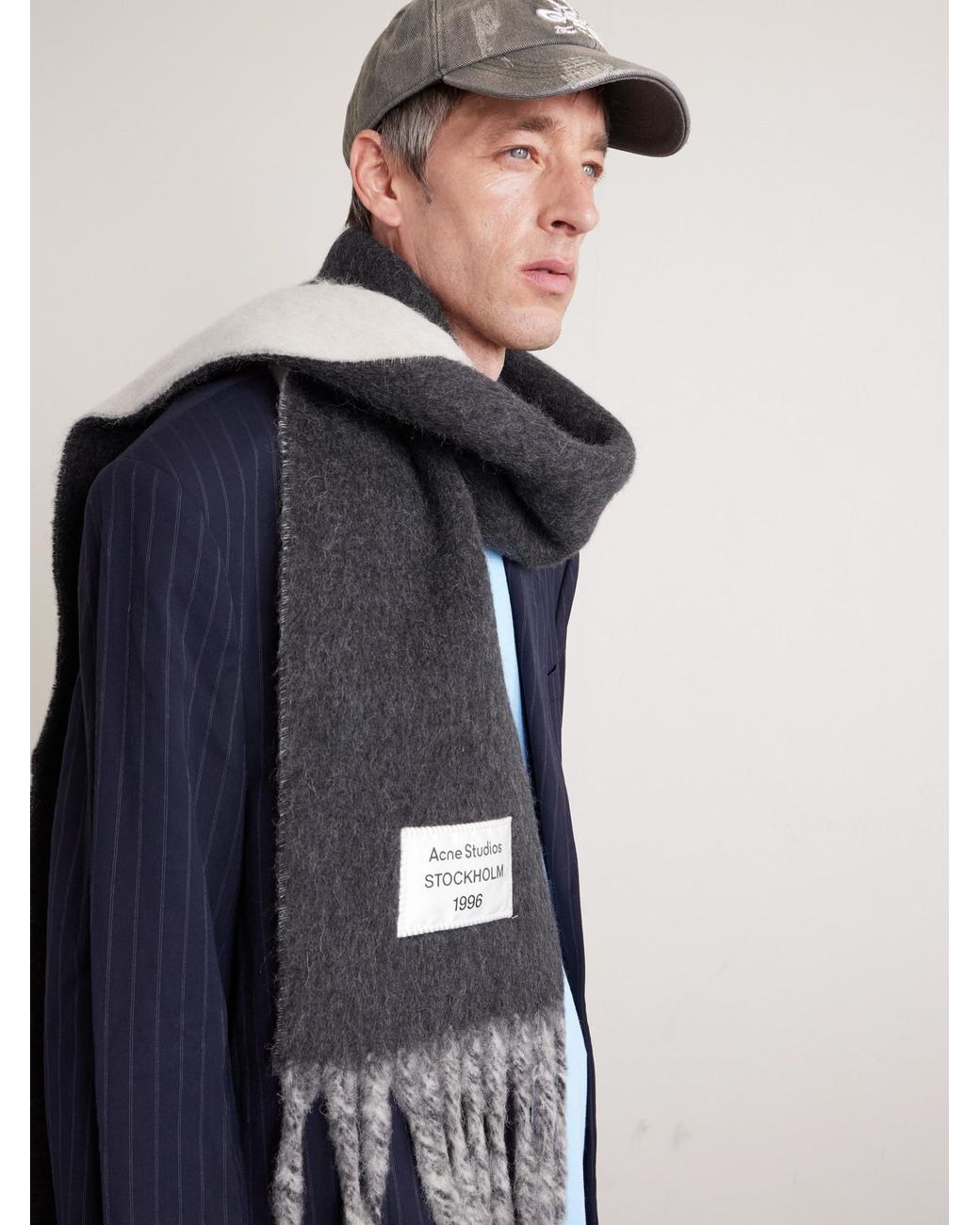 Acne Gray Volly Heavy Fringed Alpaca-Blend Scarf for men