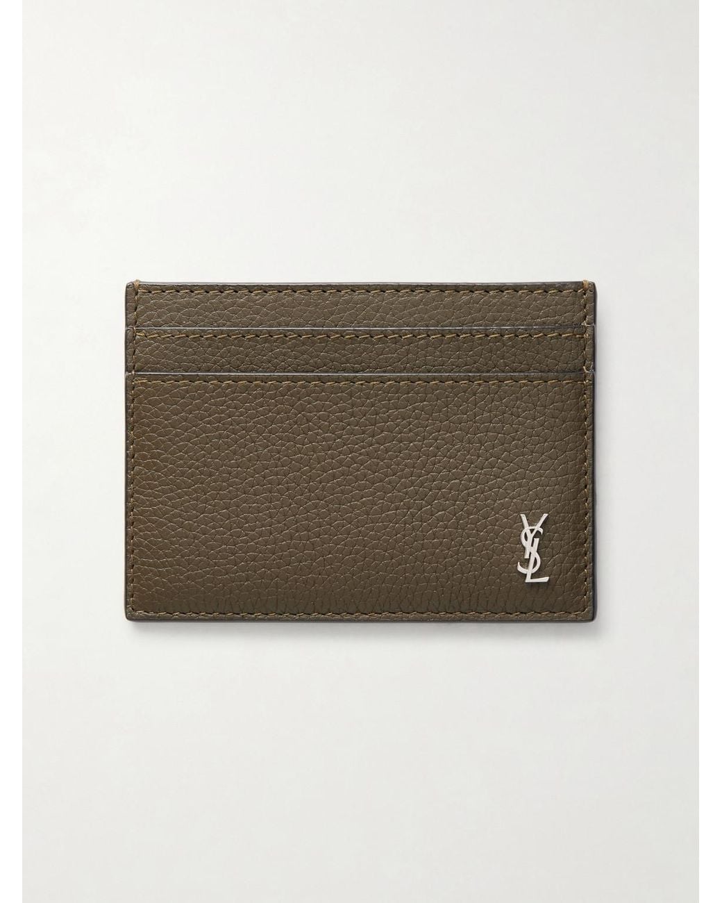 Saint Laurent Natural Tiny Cassandre Logo-appliquéd Full-grain Leather Cardholder for men