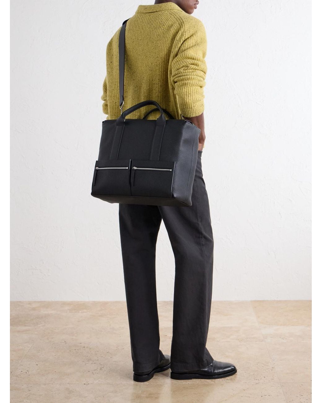 Metier Black Racer 40 Pebble-Grain Leather Tote Bag for men