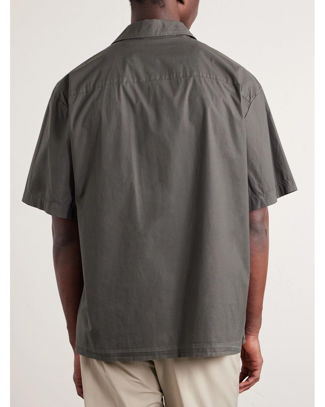 James Perse Gray Camp-Collar Cotton-Blend Poplin Shirt for men