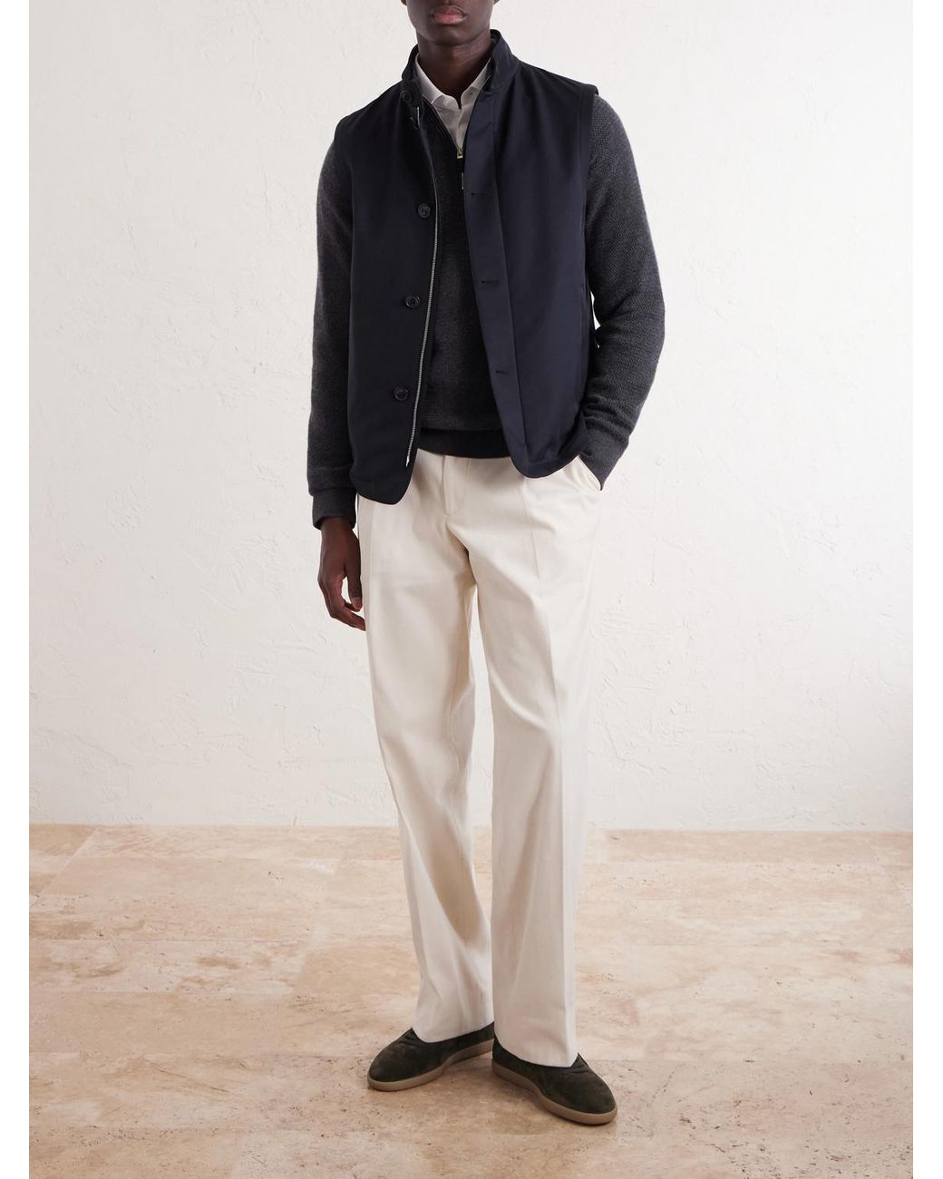 Zegna Blue Twill Padded Vest for men