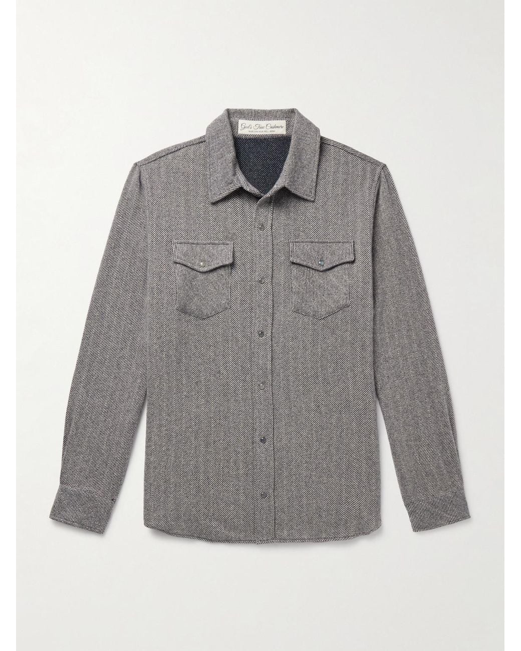 God's True Cashmere Gray Striped Cashmere Shirt for men