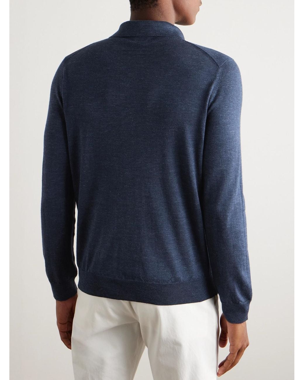 Zegna Blue Silk, Cashmere And Linen-Blend Polo Shirt for men