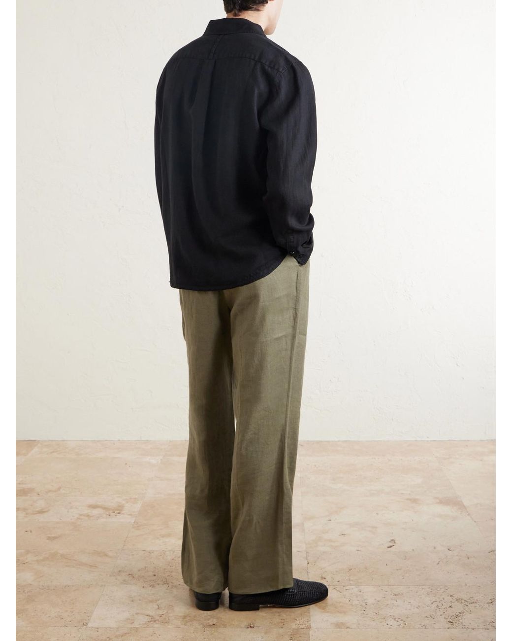 Garment-Dyed Linen Shirt di Mr P. in Black da Uomo