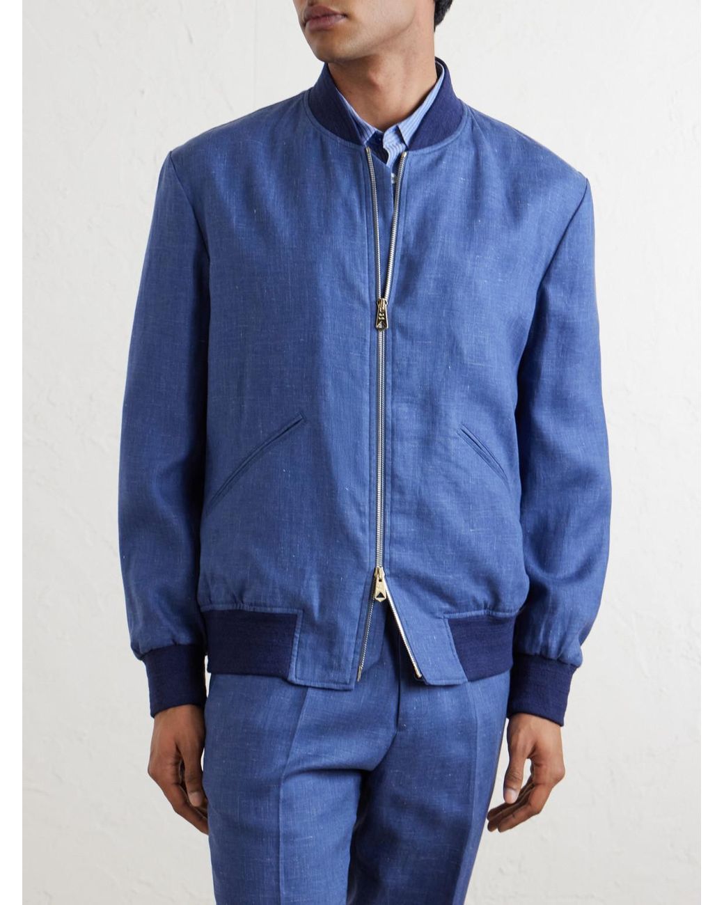 Paul Smith Blue Linen Bomber Jacket for men