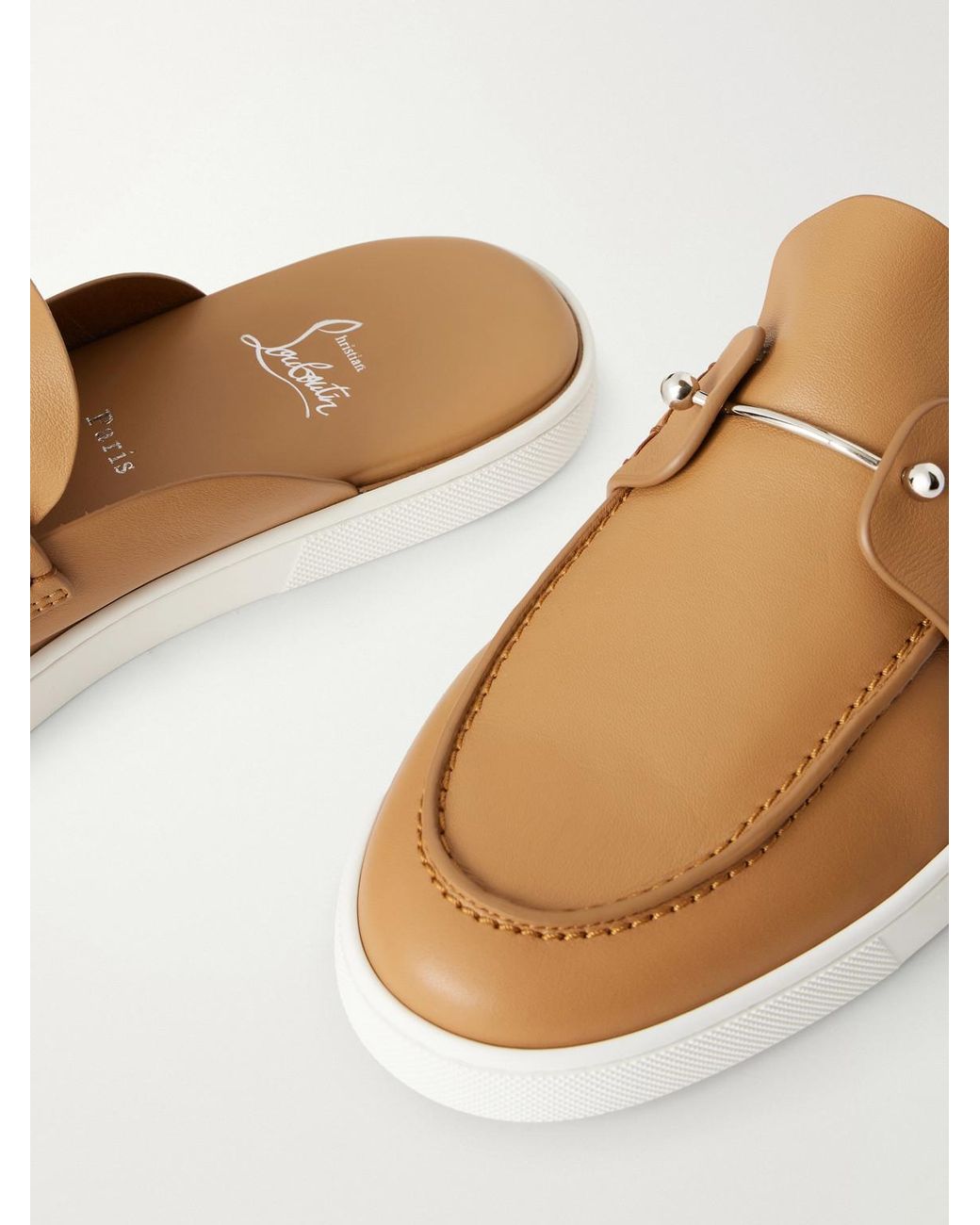 Christian Louboutin White Chanme Embellished Leather Mules for men