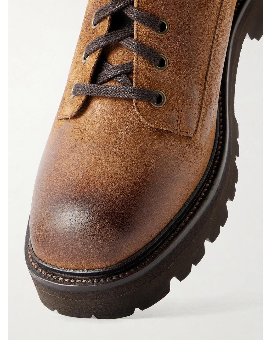 GRENSON Brown Callum Burnished-Suede Lace-Up Boots for men