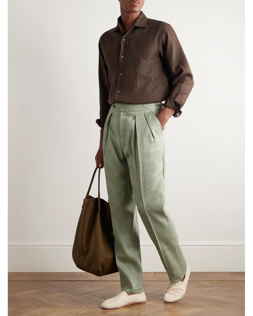 Loro Piana Brown Slub Linen Shirt for men