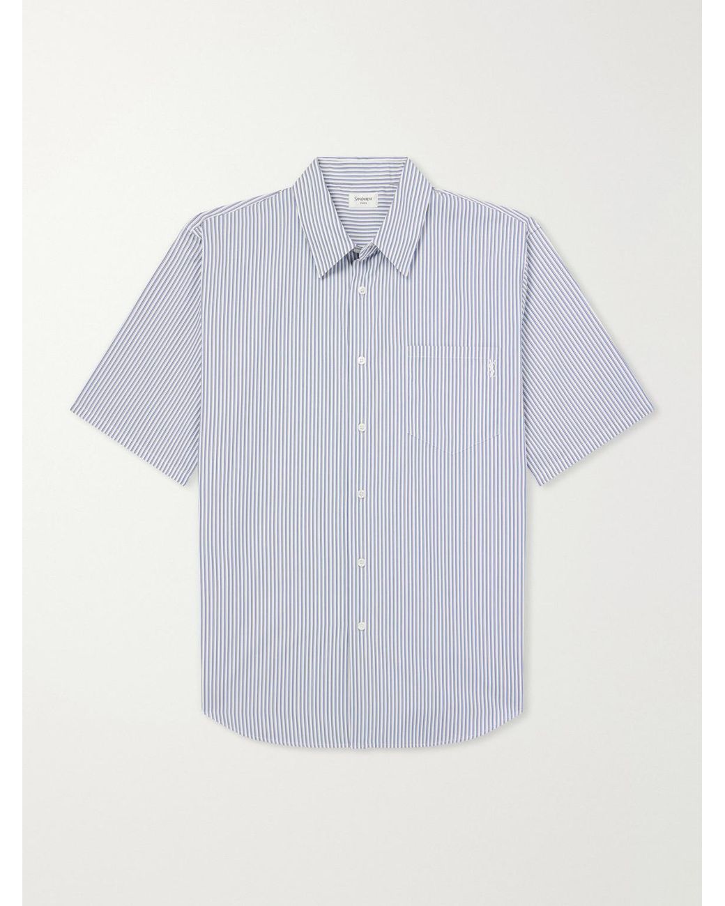 Saint Laurent Blue Logo-embroidered Striped Cotton-poplin Shirt for men