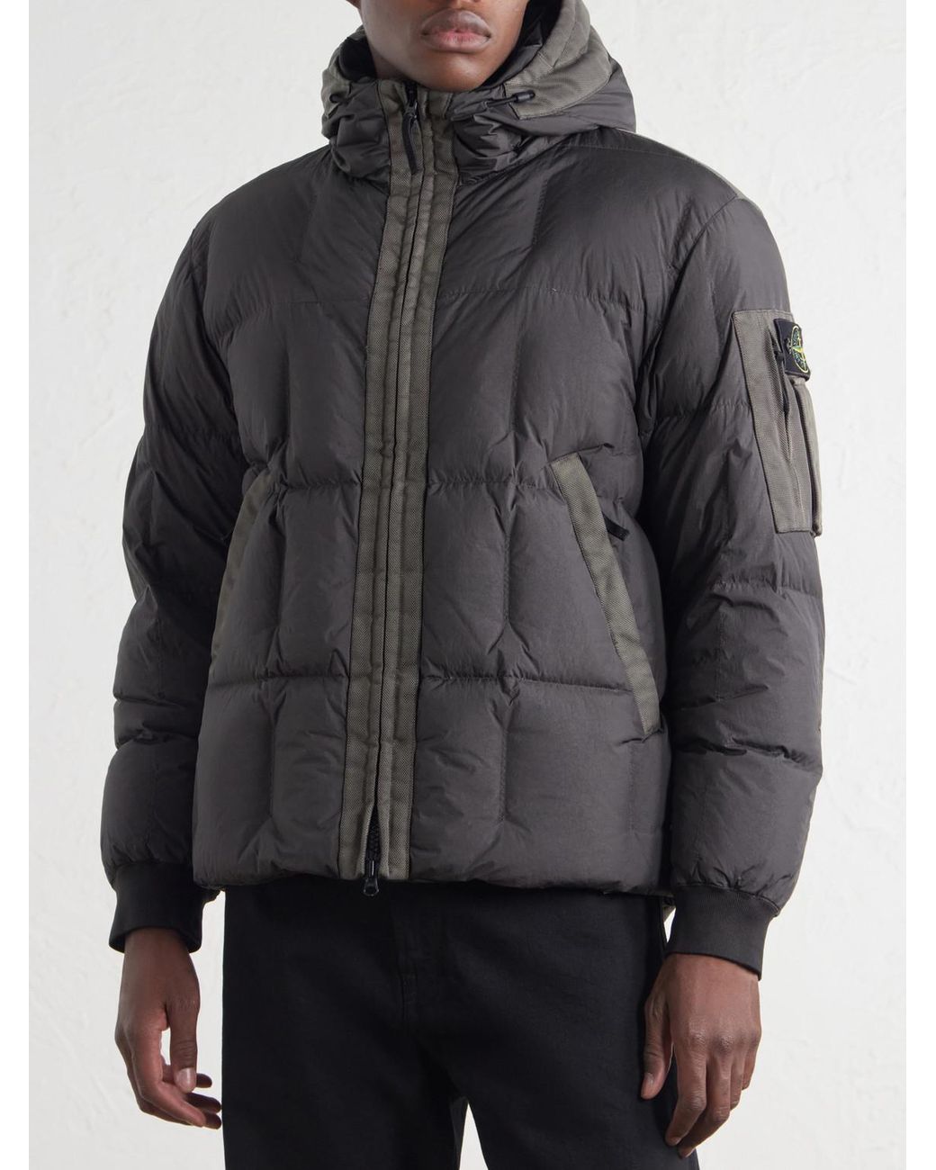 Stone Island Black Logo-Appliquéd Padded Quilted Garment-Dyed Crinkle Reps Ny Shell Down Jacket for men