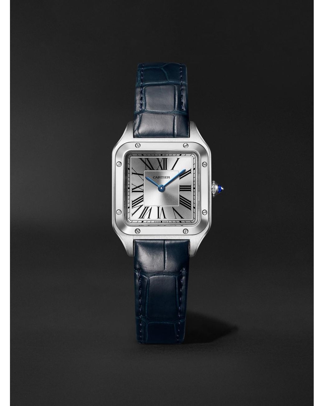 Cartier Black Santos-Dumont Small Stainless Steel Watch, Ref. Wssa0086 for men