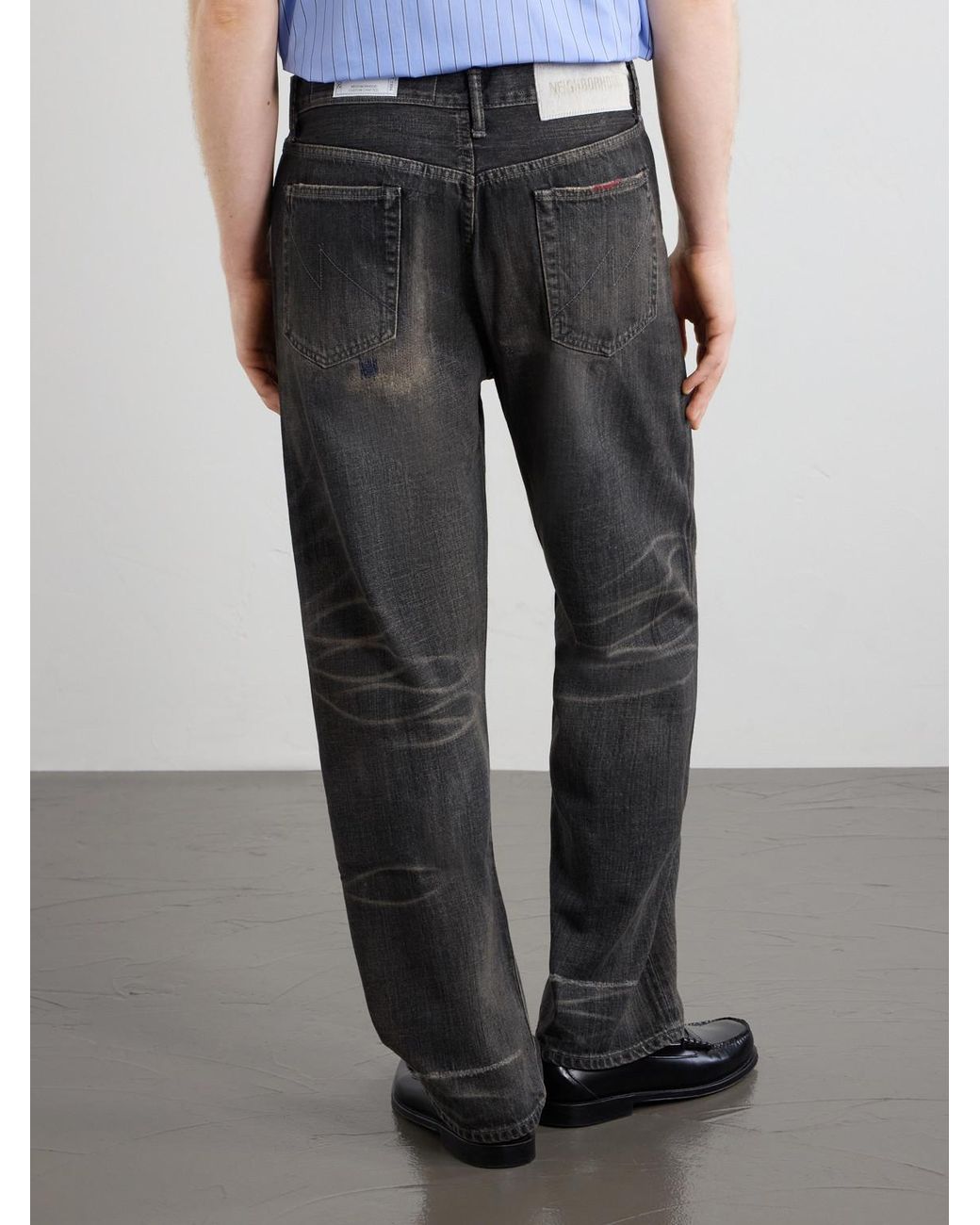 Neighborhood Gray Savage Straight -Leg Bead-Embellished Distressed Jeans for men