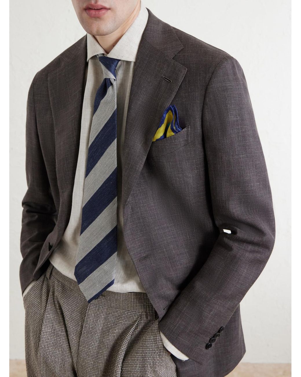 Rubinacci Blue Printed Silk-Twill Pocket Square for men