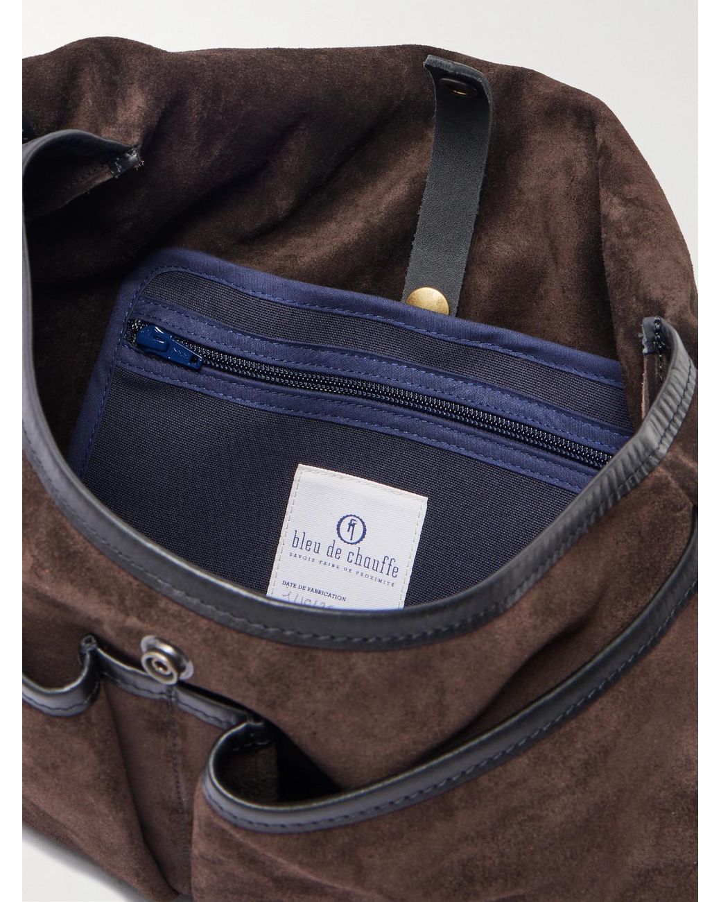 Bleu De Chauffe Black Fisherman's Musette Leather-Trimmed Suede Messenger Bag for men