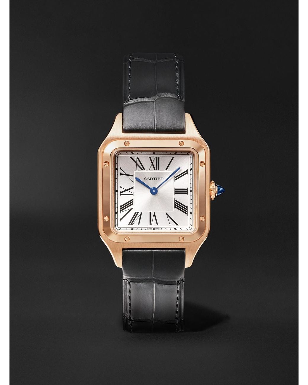 Cartier Black Santos-Dumont Large 18-Karat Rose Watch, Ref. Wgsa0116 for men