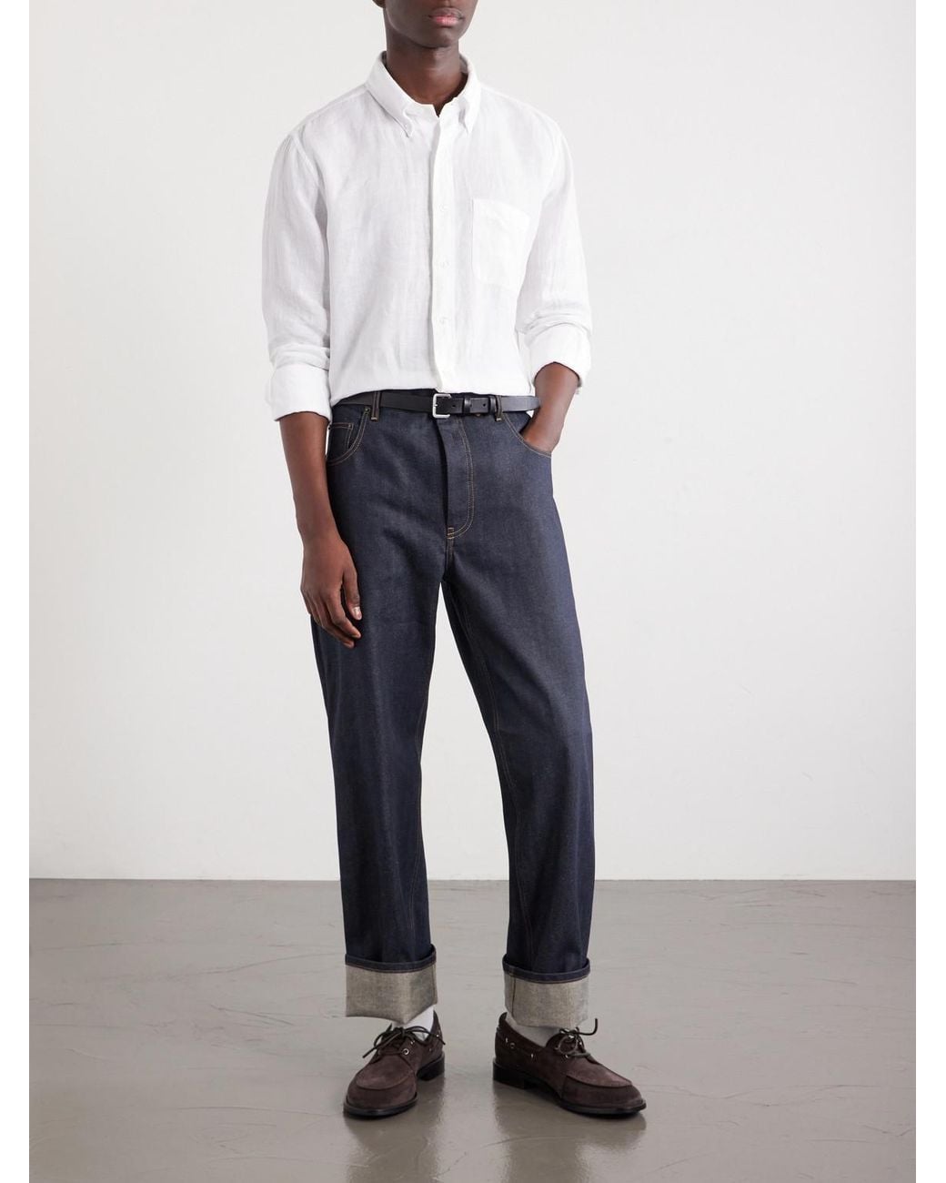 Thom Browne White Logo-Appliquéd 4-Bar Linen Shirt for men