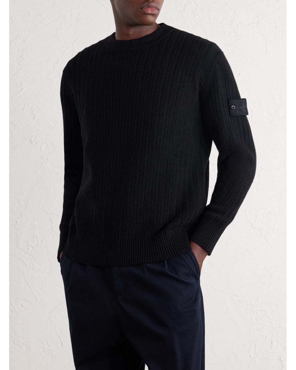 Stone Island Blue Ghost Ribbed Wool And Cashmere-Blend Sweater for men