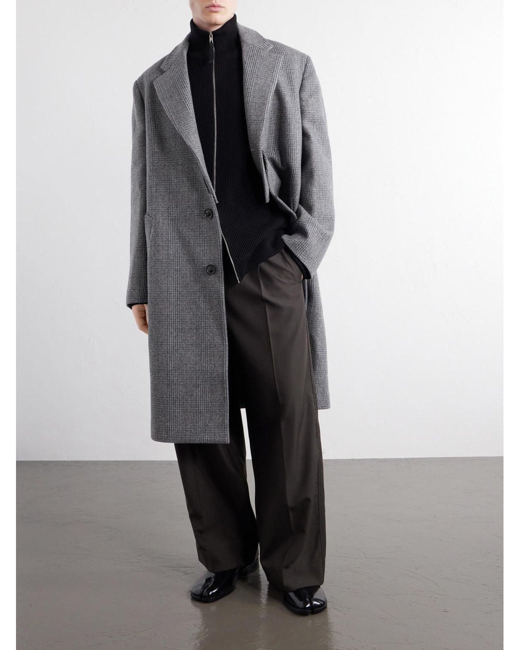 Maison Margiela Gray Double-Breasted Prince Of Wales Checked Virgin Wool Coat for men