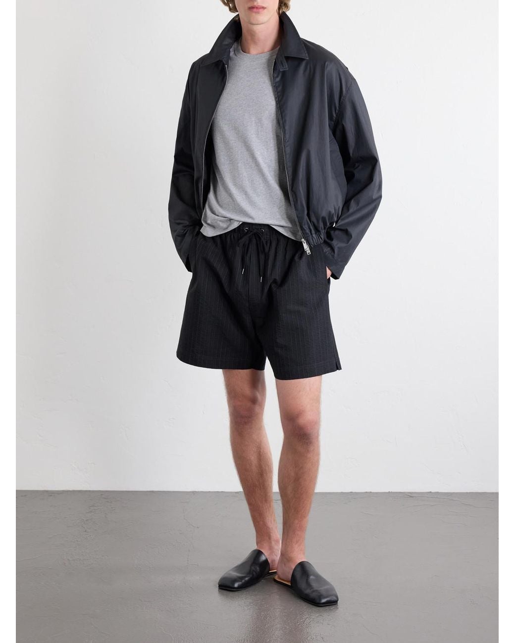 Studio Nicholson Black Starboard Wide-Leg Cotton And Wool-Blend Drawstring Shorts for men