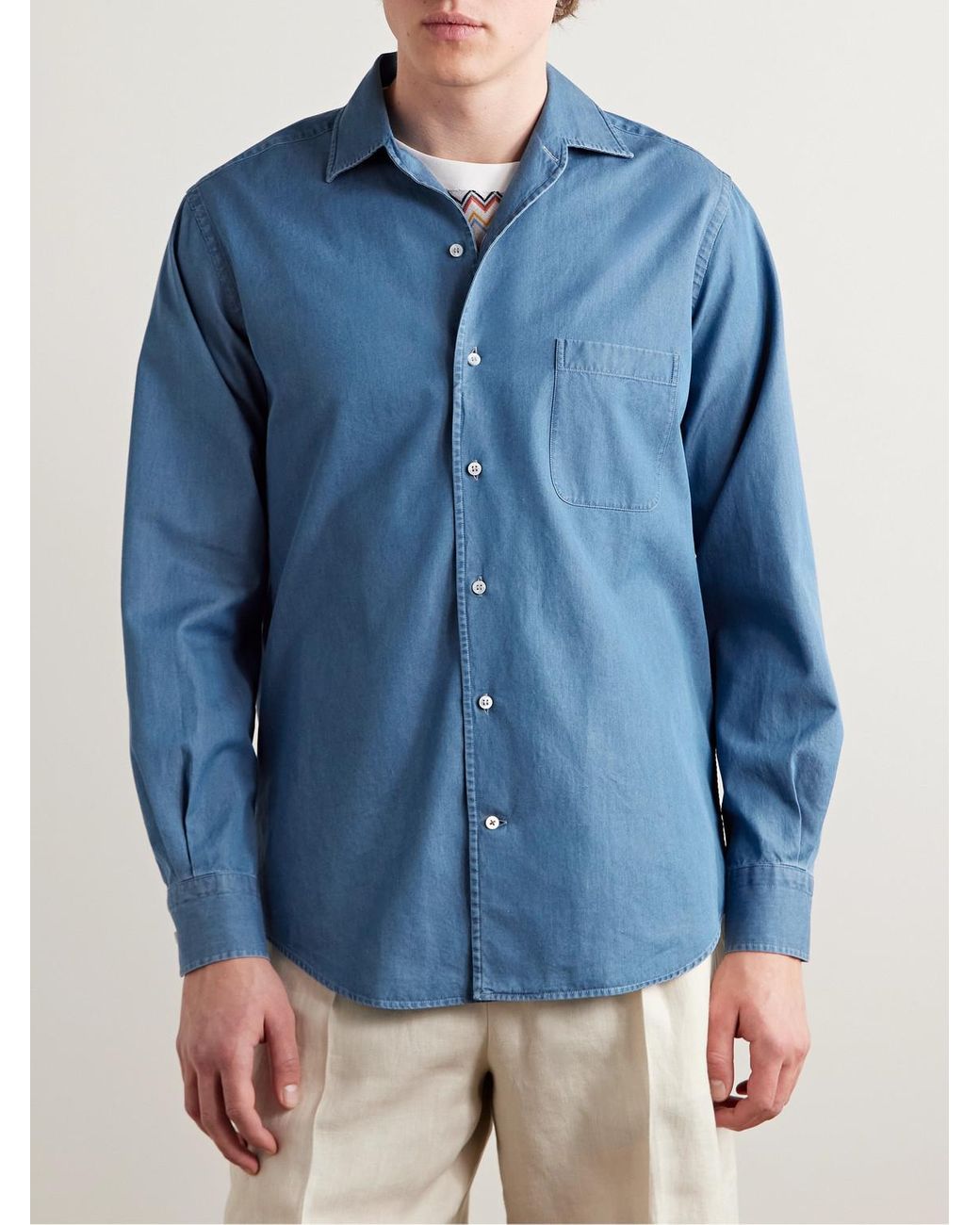 Loro Piana Blue André Cotton-Chambray Shirt for men