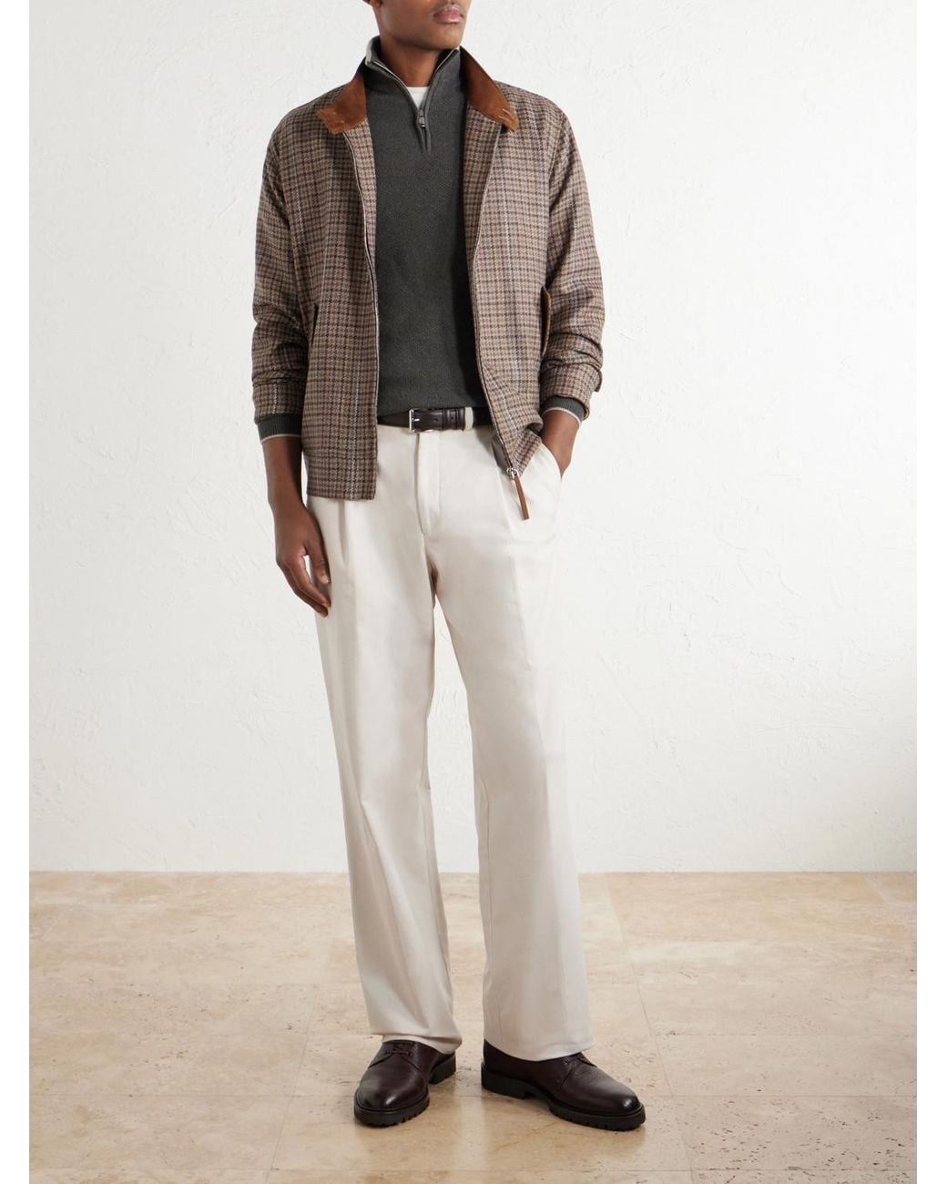 Fedeli Gray Ape Half-Zipped Cashmere Sweater for men