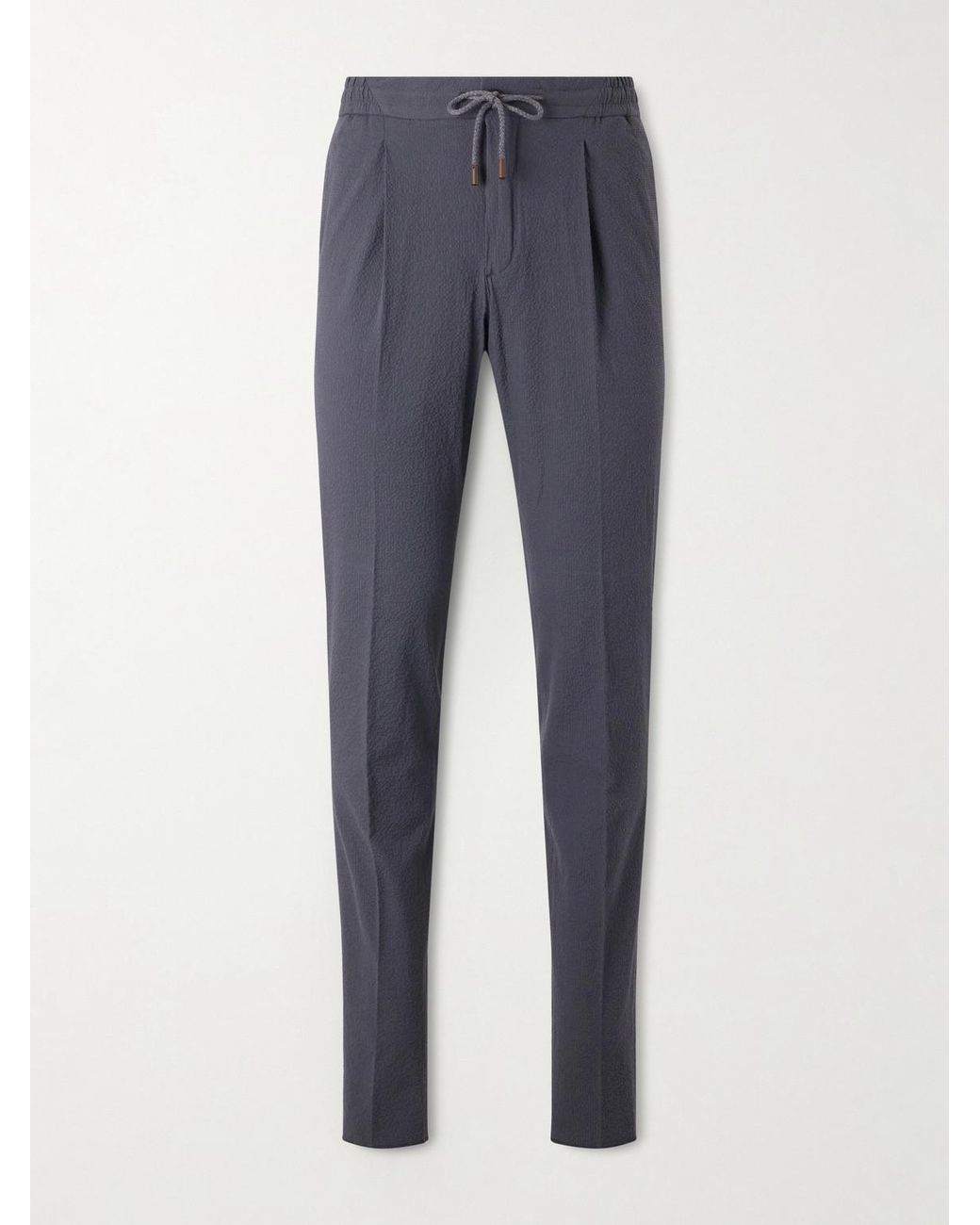 Slowear Blue Tapered Cotton-blend Seersucker Trousers for men