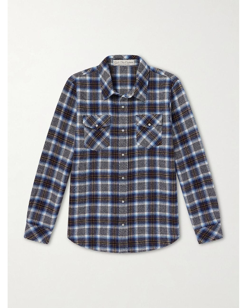 God's True Cashmere Blue Lightning Checked Cashmere Shirt for men