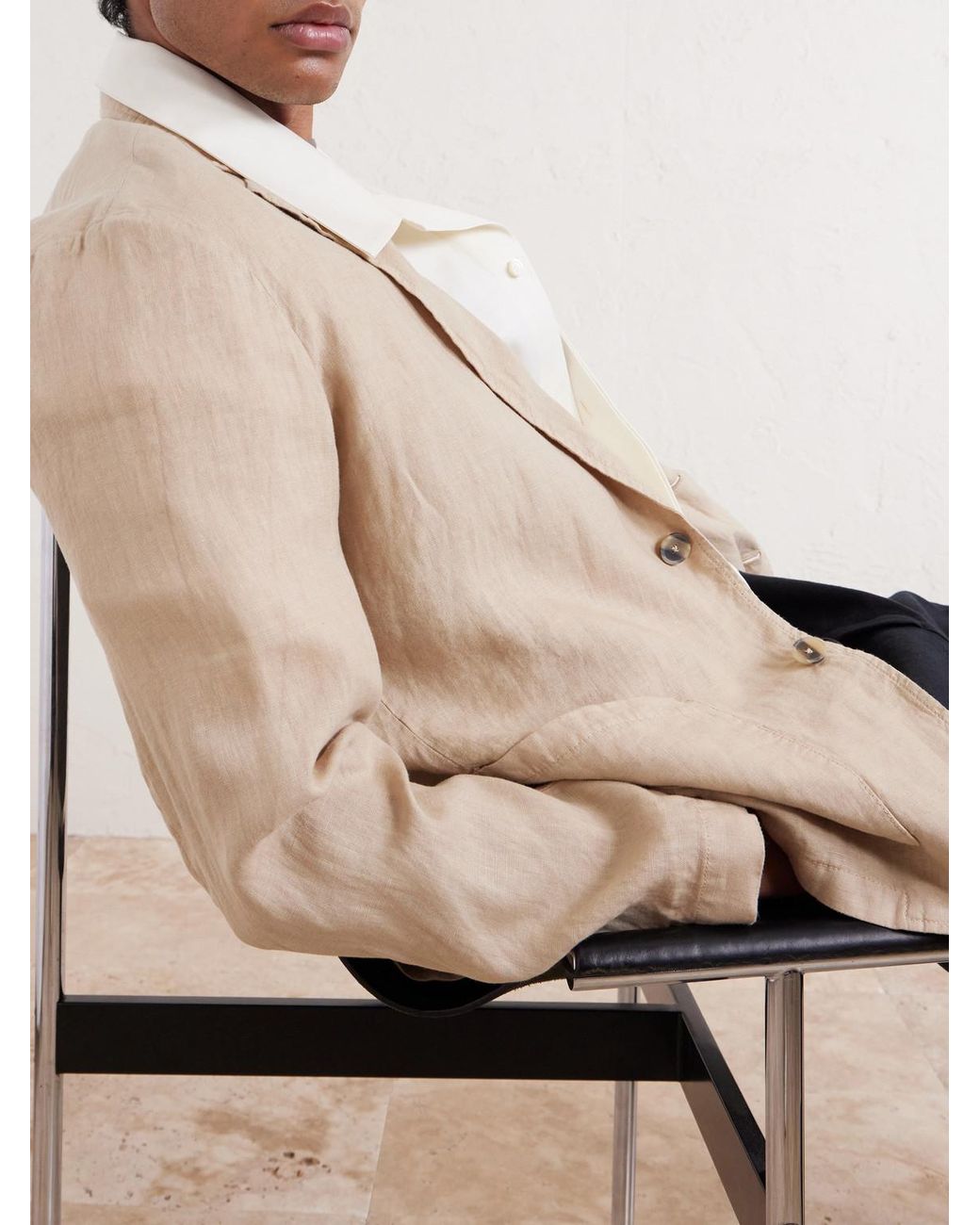 Altea Natural Aaron Garment-dyed Linen Blazer for men