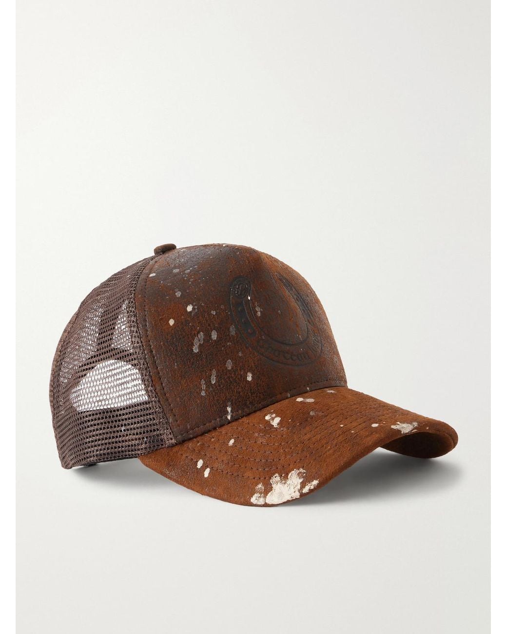 GALLERY DEPT. Brown Chateau Ranch Debossed Paint-Splattered Leather And Mesh Baseball Cap for men