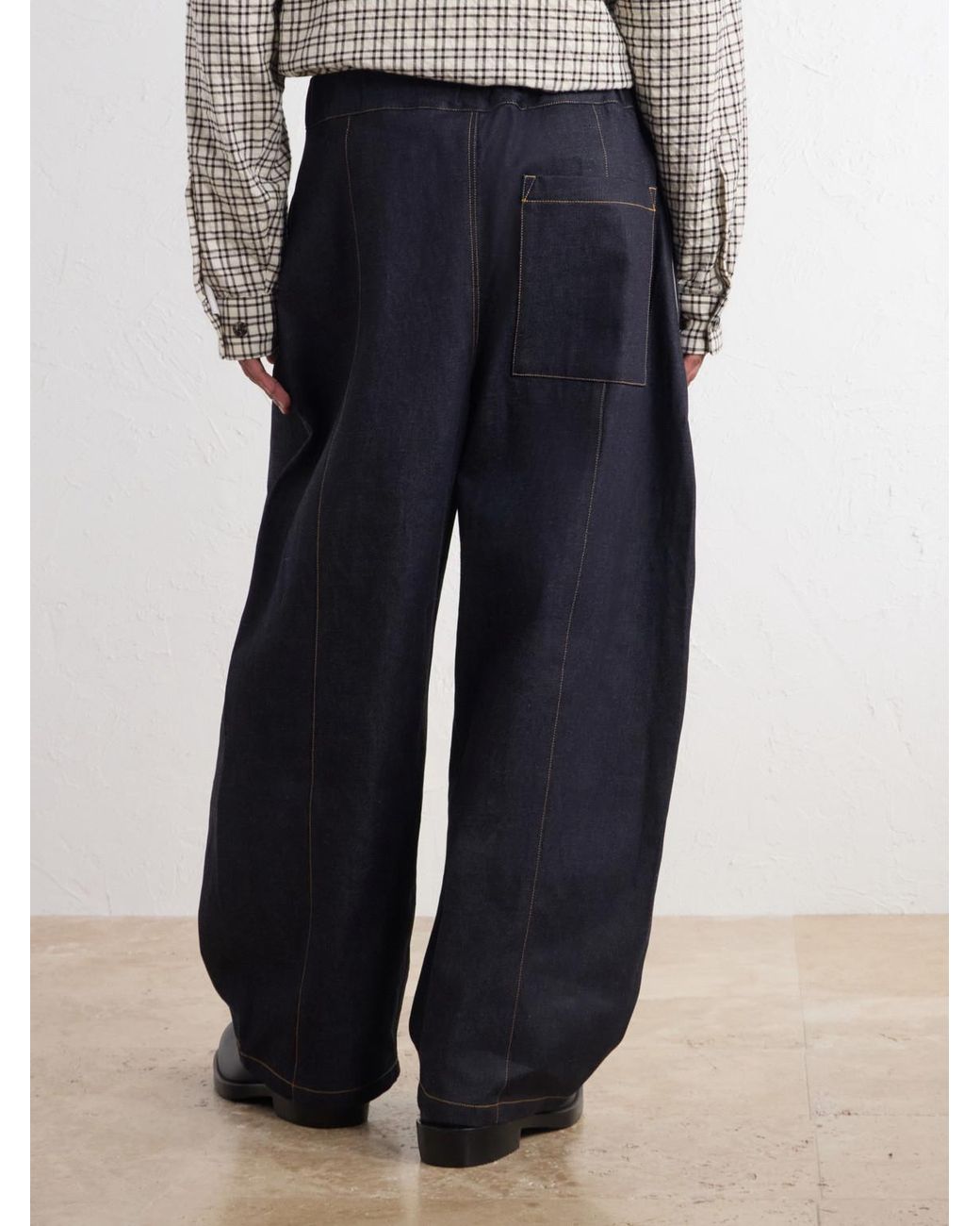 SAGE NATION Blue Barrel-Leg Pleated Jeans for men