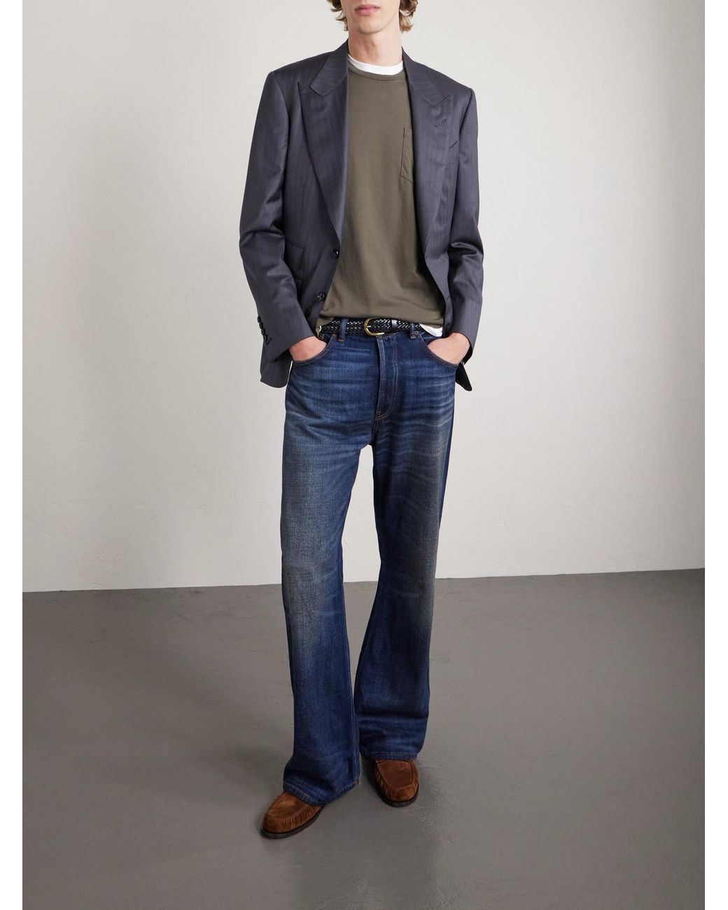 Tom Ford Gray Cotton And Silk-Blend T-Shirt for men