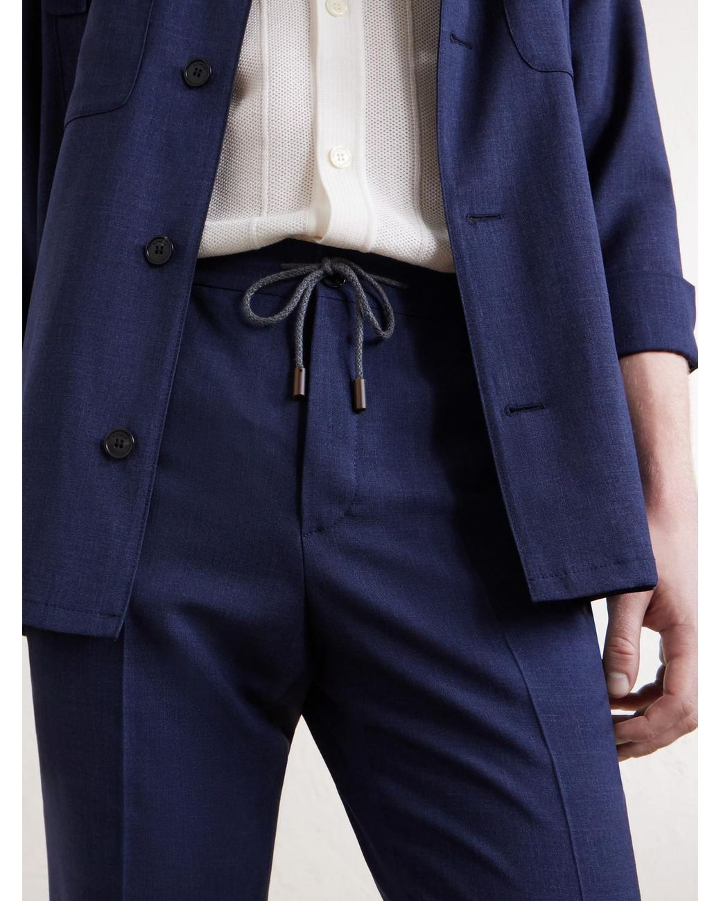 Slowear Blue Tapered Pleated Virgin Wool, Silk And Linen-Blend Drawstring Trousers for men
