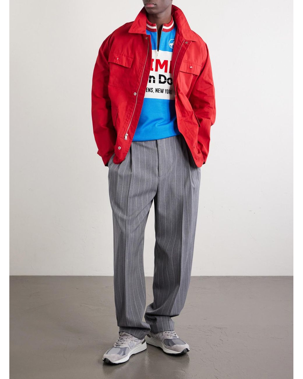 Aimé Leon Dore Blue Logo-Detailed Merino Wool Half-Zip T-Shirt for men