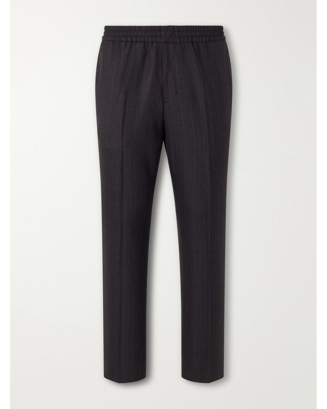 AMI Blue Tapered Pinstriped Wool-Blend Trousers for men