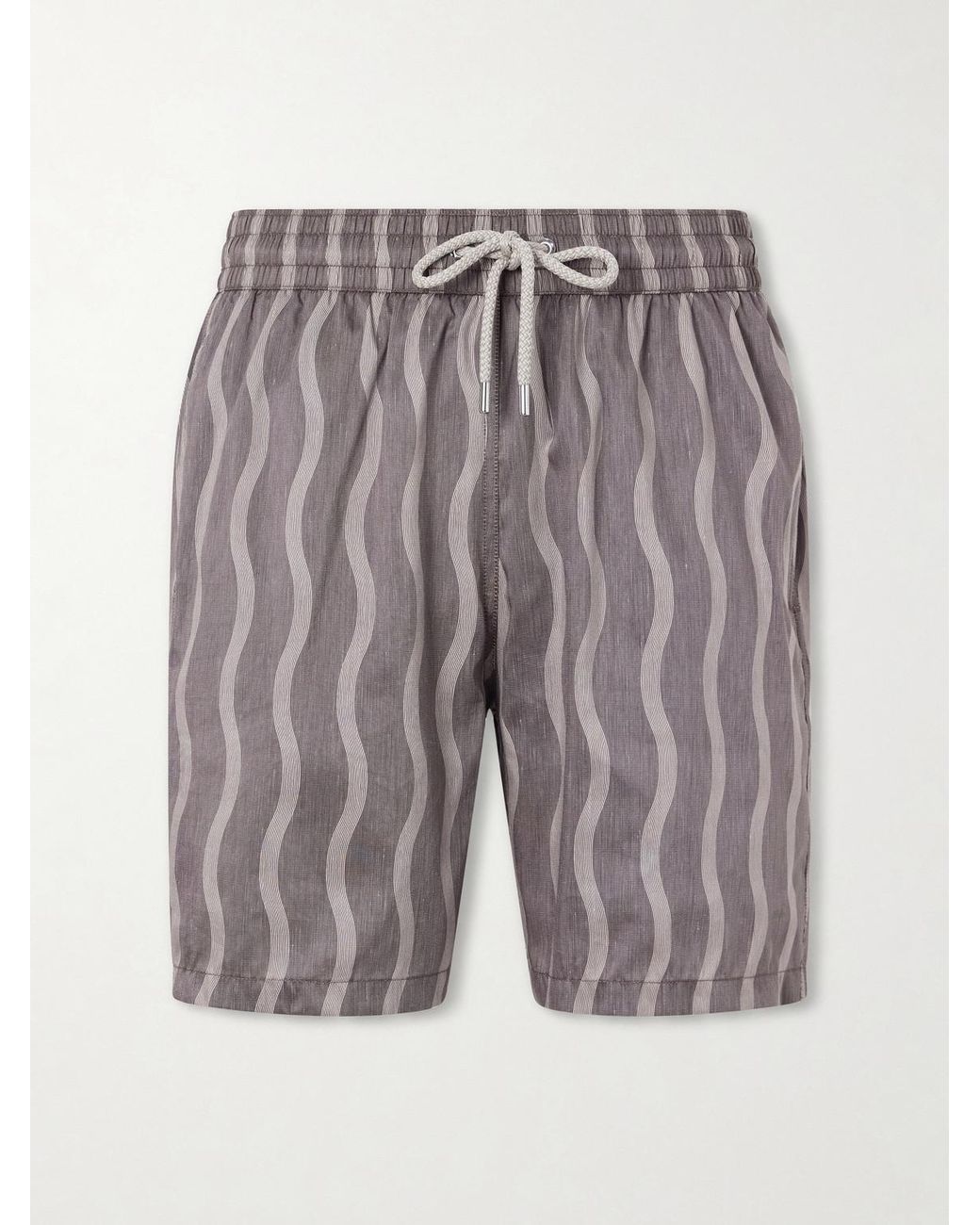Frescobol Carioca Gray Rio Linen Blend Cabana Wave -Print Swim Short for men